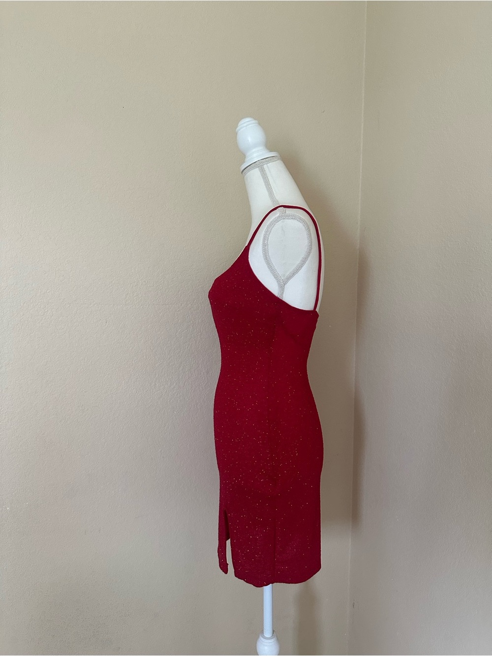 Red Sparkle Mini Dress Bodycon Glitter M Party Cocktail Night Out Evening Club - Picture 5 of 11